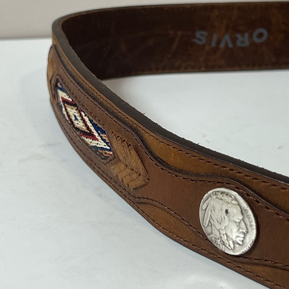 Orvis Western Buffalo Nickel Western Brown Leather Belt with Silver Buckle - Picture 2 of 8